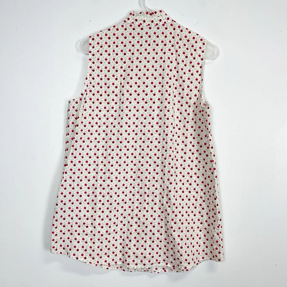 J Mclaughlin Button Down Shirt Womens Large White Red Apple Print Ruffle - Picture 2 of 10